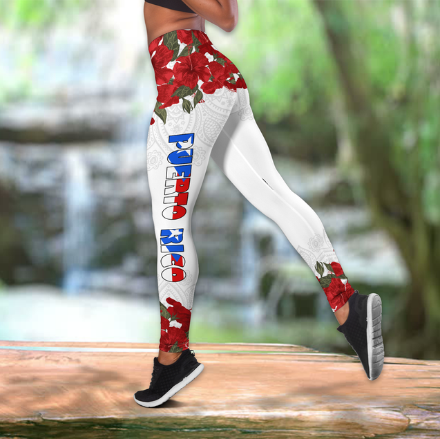 Puerto Rico Maga Flower Combo Hollow Tank Top And Legging Outfit MH24022104