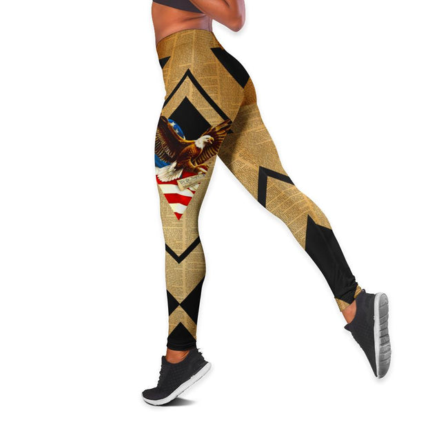 Happy Independence Day United States of America 3D All Over Printed Legging + Hollow Tank