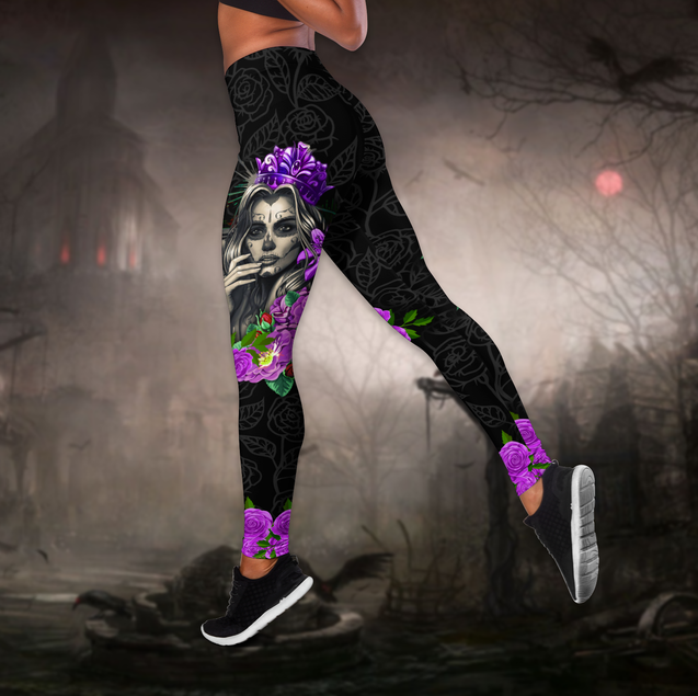 Skull Girl Biker Legging + hollow tank combo outfit