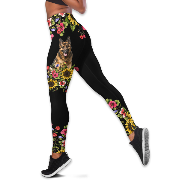 German Shepherd flowers legging + hollow tank combo