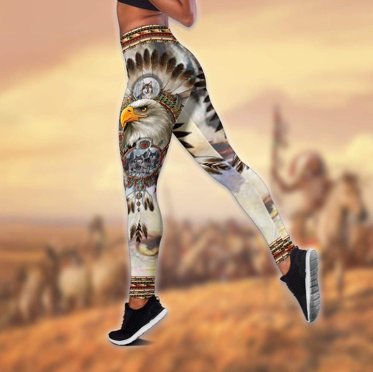 Eagle Native American 3D All Over Printed Legging + Hollow Tank