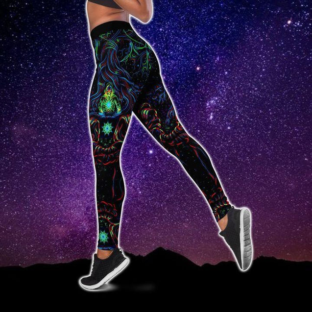 Premium Hippie Mushroom 3D Over Printed Legging & Tank Top