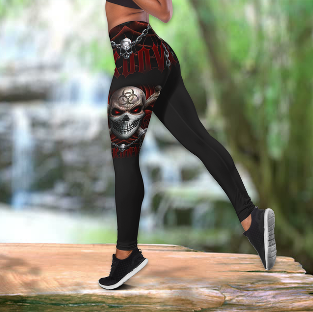 Cool Skull Combo Hollow Tank Top And Legging Outfit DA03122001