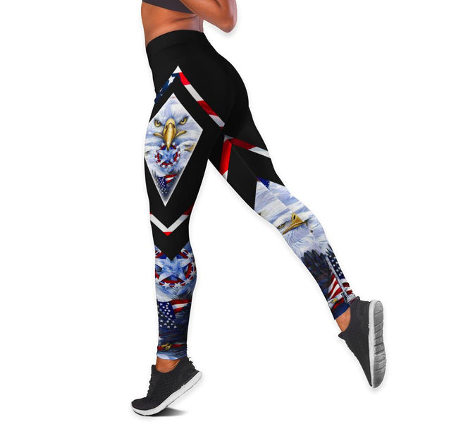 Happy Independence Day United States of America 3D All Over Printed Legging + Hollow Tank