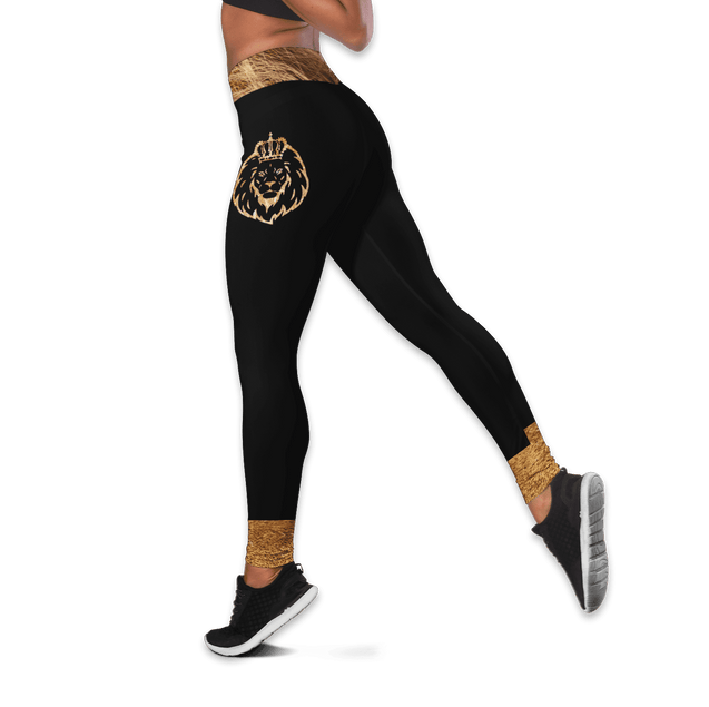 Customize Name King Lion 3D All Over Printed Legging + Hollow Tank Combo