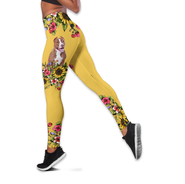 Pitbull flowers legging + hollow tank combo ver2