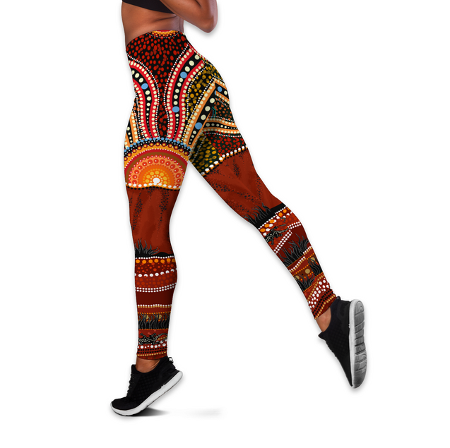 Aboriginal Kangaroo running Australia Art Combo Legging Tank