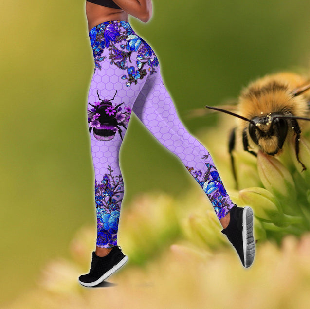 Bee let it be purple legging + hollow tank combo