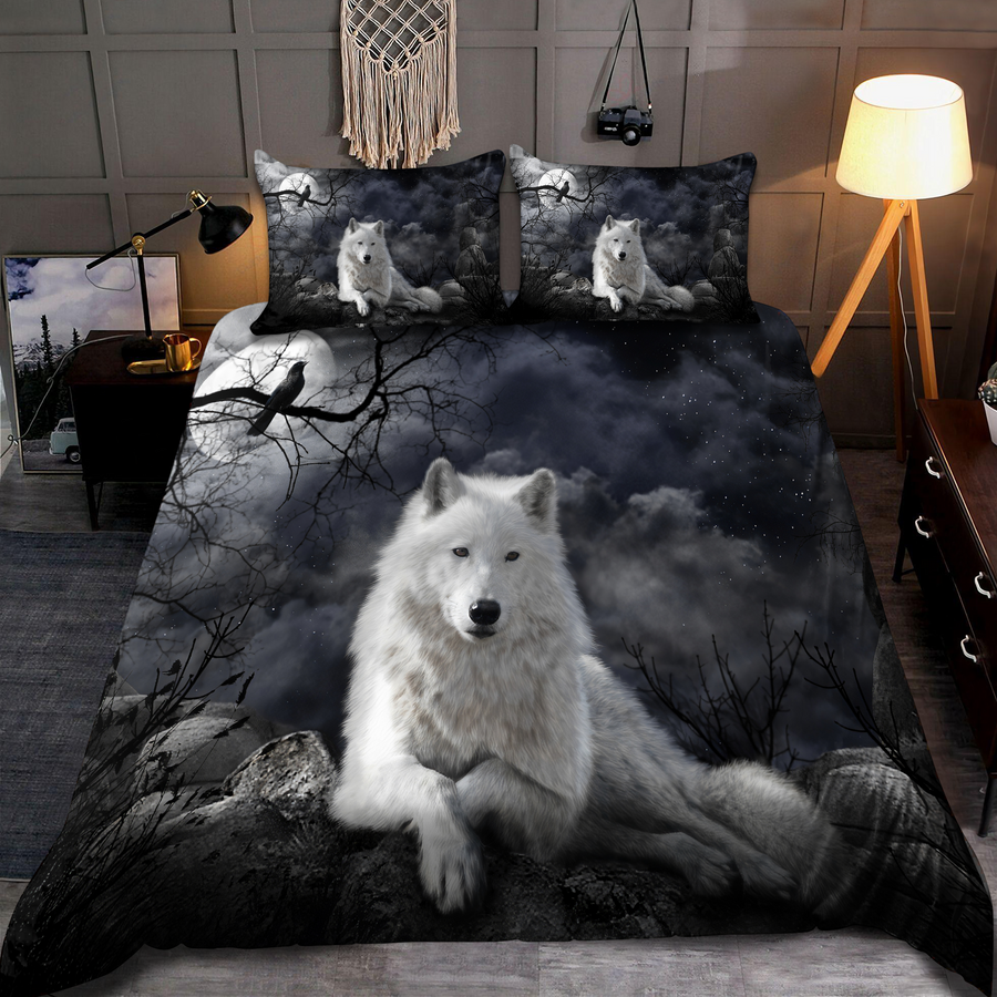 Awesome Night White Wolf Bedding Set MEI10032005-MEI