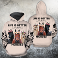 Life is Better with Horses 3D All Over Printed Shirts