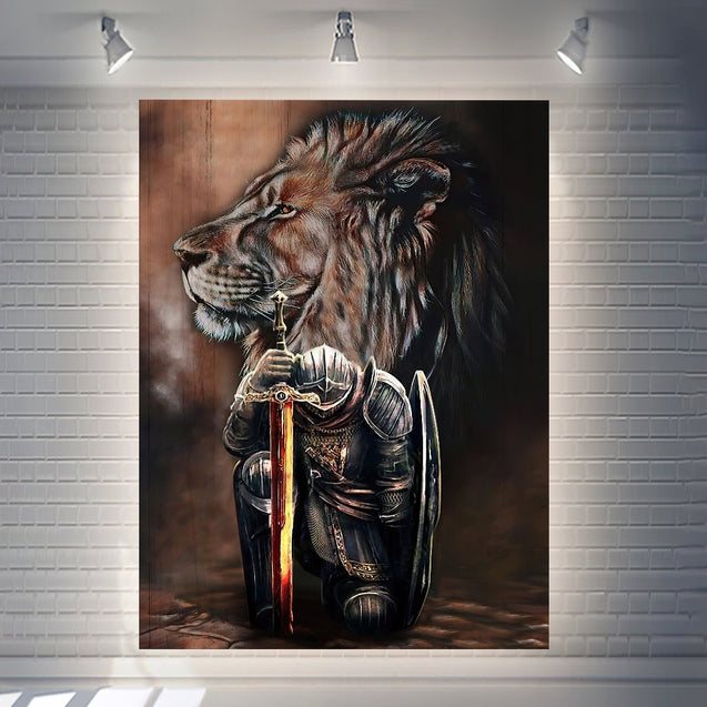 Knight Templar Lion 3D All Over Printed Poster Vertical