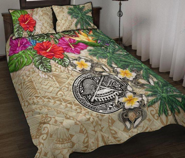 American Samoa Polynesian Hibiscus Turtle Tattoo Beige Quilt Bedding Set-ML-Quilt-ML-King-Vibe Cosy™