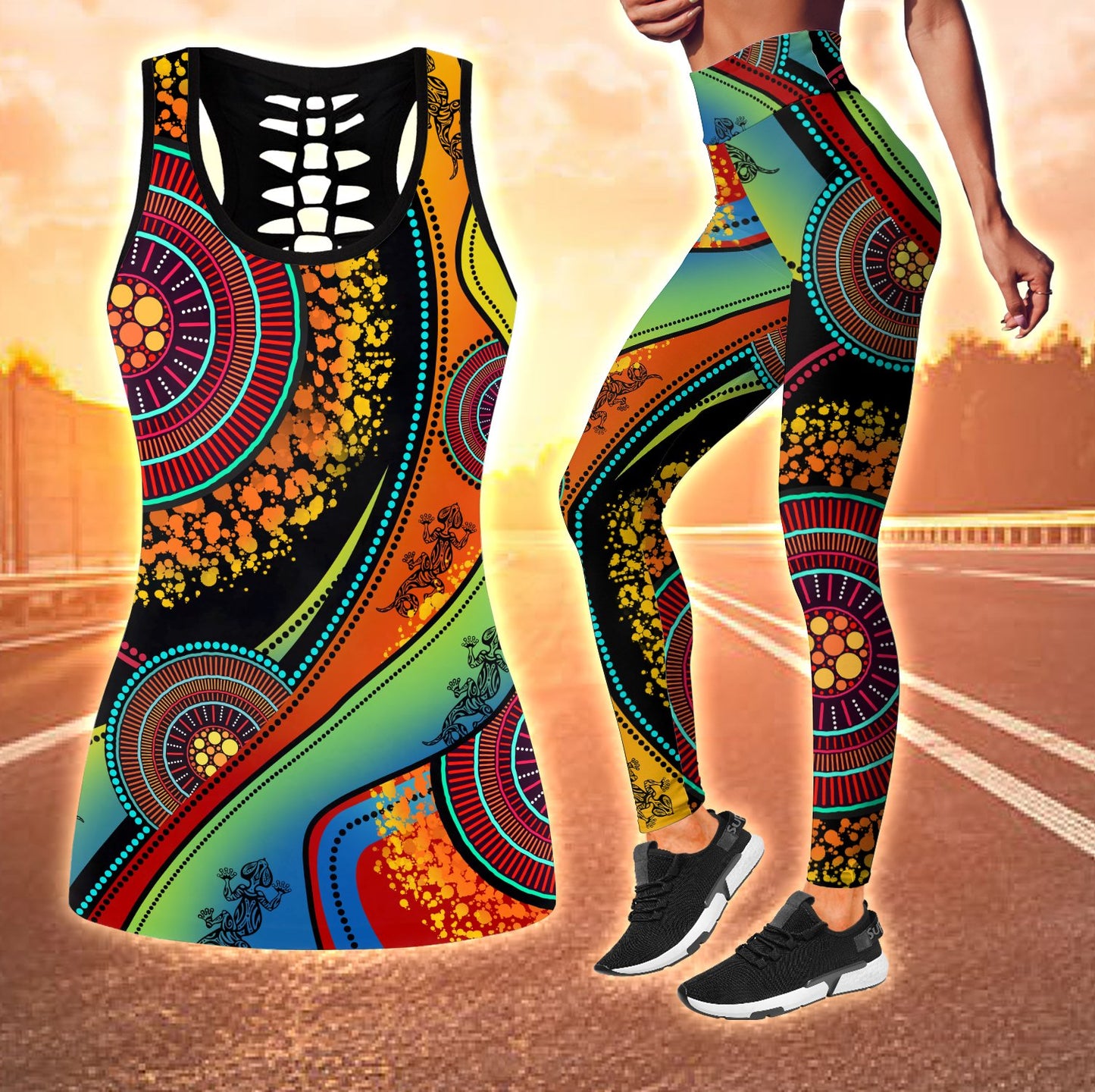 Aboriginal Australia Indigenous Lizard Painting Art Combo (Legging+Tank) TR2506204S-Apparel-Huyencass-S-S-Vibe Cosy™