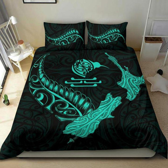 New Zealand Heart Bedding Set - Map Kiwi Mix Silver Fern Turquoise MP13072008