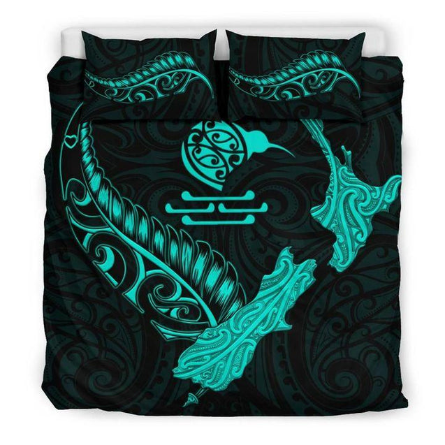 New Zealand Heart Bedding Set - Map Kiwi Mix Silver Fern Turquoise MP13072008