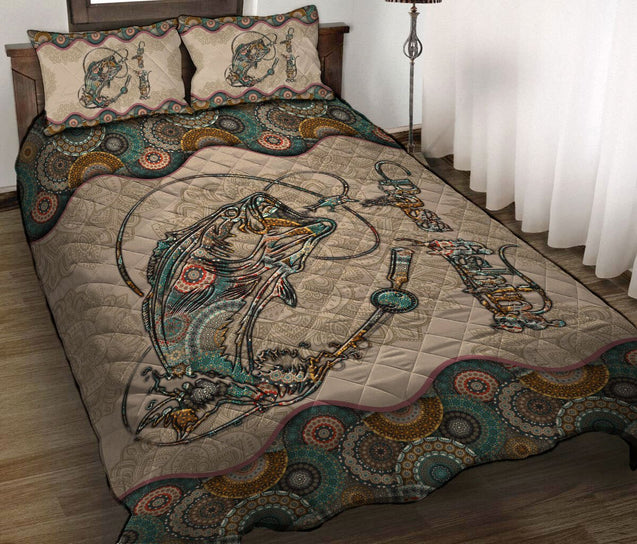 Bass Fishing Mandala Vintage quilt bedding set HAC260401-Quilt-Huyencass-King-Vibe Cosy™