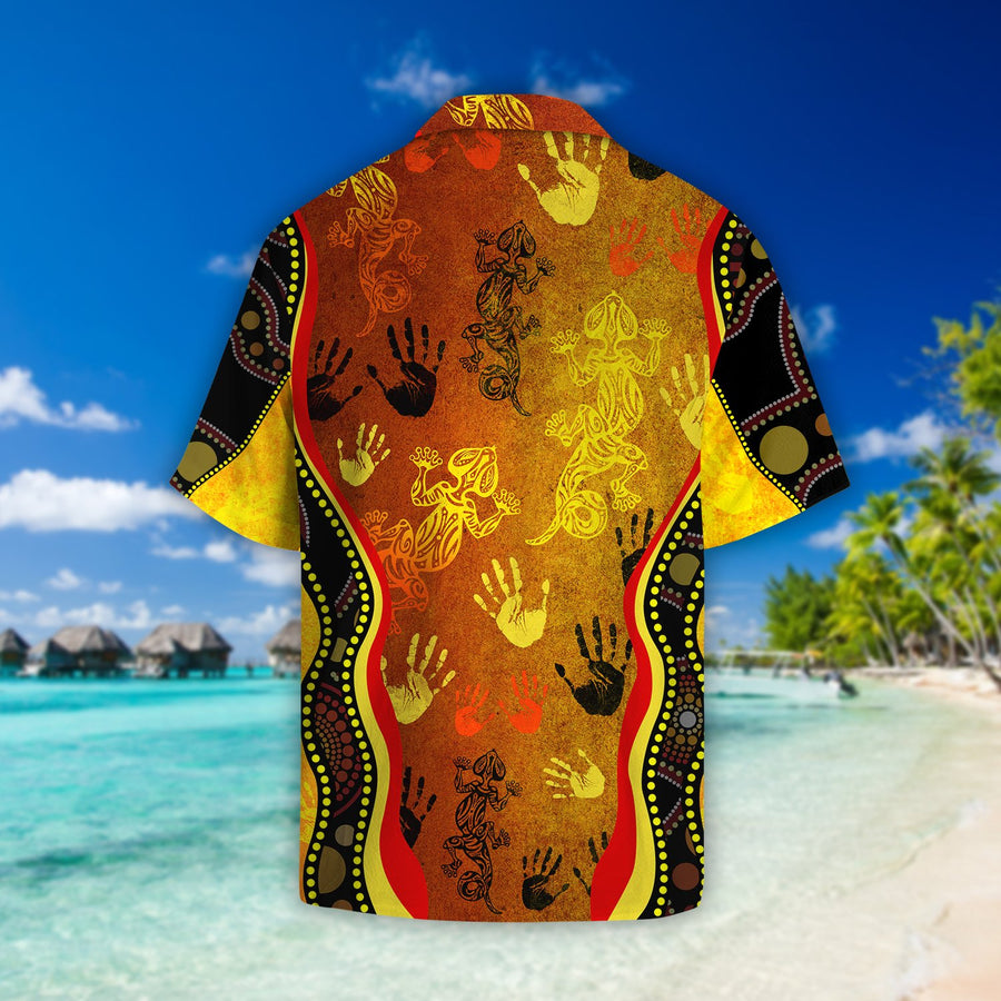 Aboriginal Australia Rock Painting Hand Lizard Art Golden Style Beach Shirt TR2707207S-Apparel-Huyencass-SHIRT-S-Vibe Cosy™