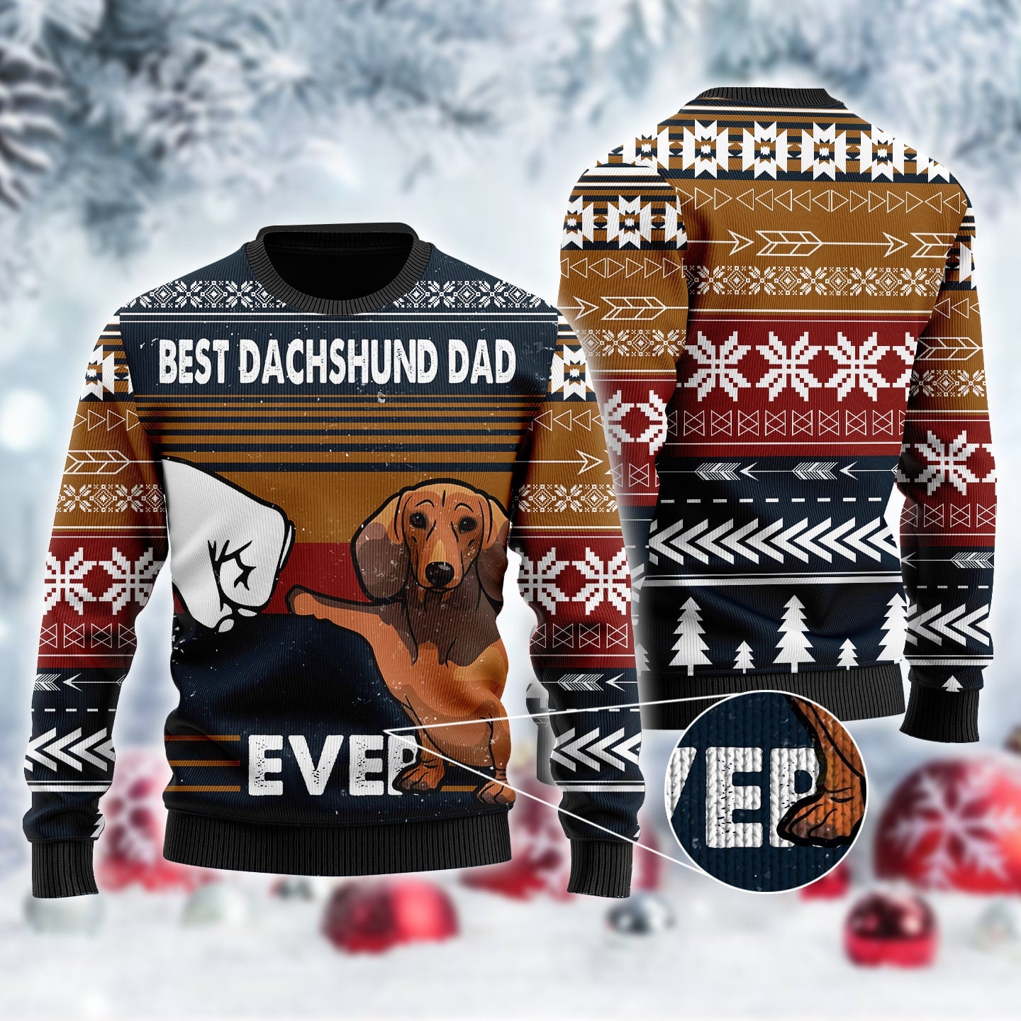 3D Dachshund Weiner Best Dog Dad Christmas Knitwear AM102058