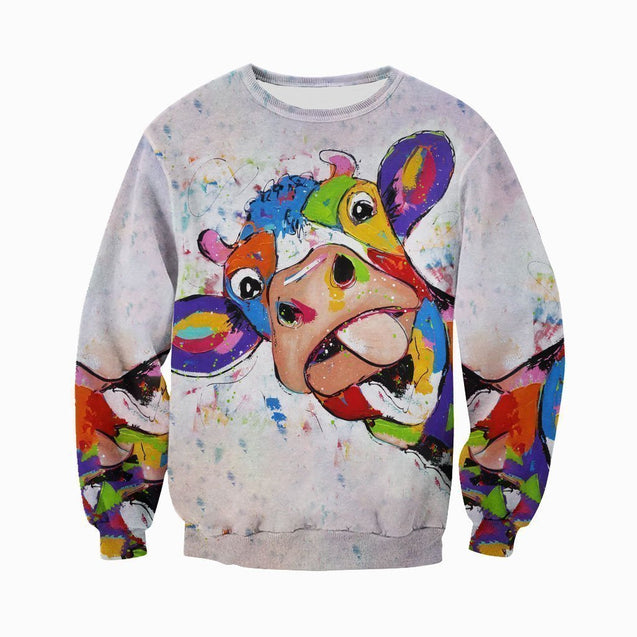 3D All Over Printed Oil Painting Cow Shirts and Shorts-Apparel-HP Arts-Sweatshirt-S-Vibe Cosy™