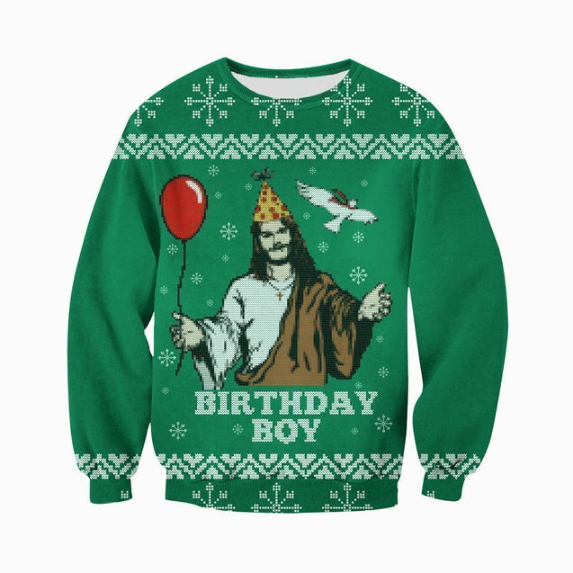 3D All Over Printed Ugly Sweater Happy Birthday Jesus Shirts and Shorts-Jesus-HP Arts-Sweatshirt-XS-Vibe Cosy™