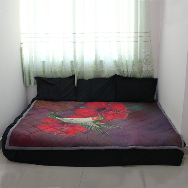Hawaii Hibiscus And Bird Quilt Blanket J9-QUILT BLANKETS-PodEz-Twin-100% Cotton-White-Vibe Cosy™