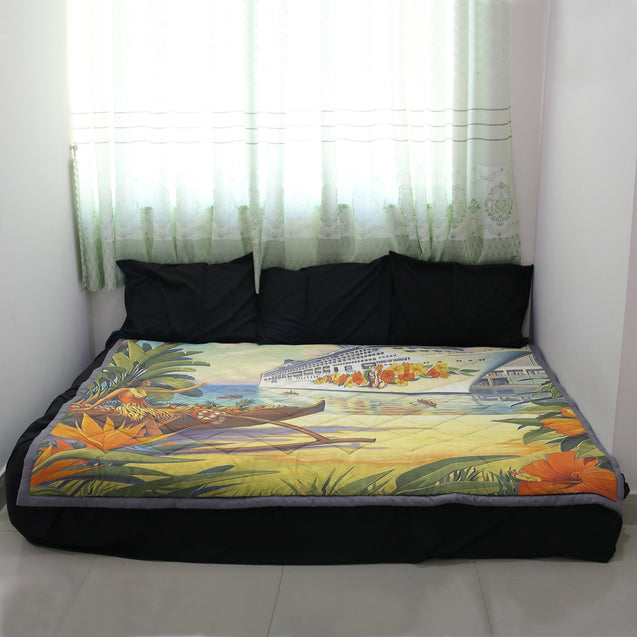 Vintage Hawaii Quilt Blanket - AH - J4-QUILT BLANKETS-PodEz-Twin-White-100% Cotton-Vibe Cosy™