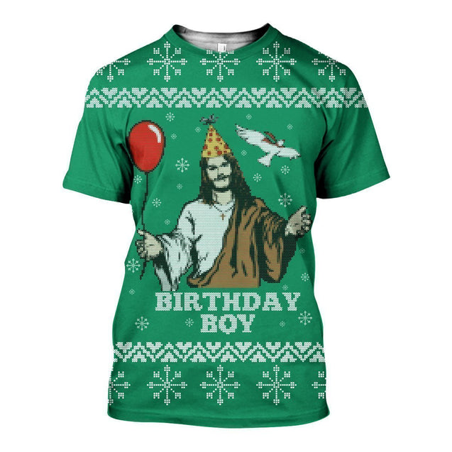 3D All Over Printed Ugly Sweater Happy Birthday Jesus Shirts and Shorts-Jesus-HP Arts-T-shirt-XS-Vibe Cosy™