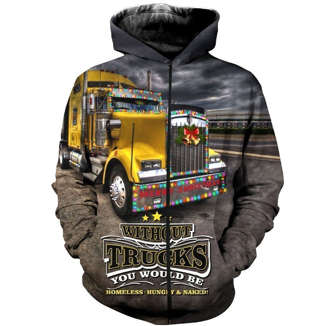 3D All Over Printed Christmas Truck Shirts and Shorts-Apparel-HP Arts-ZIPPED HOODIE-S-Vibe Cosy™