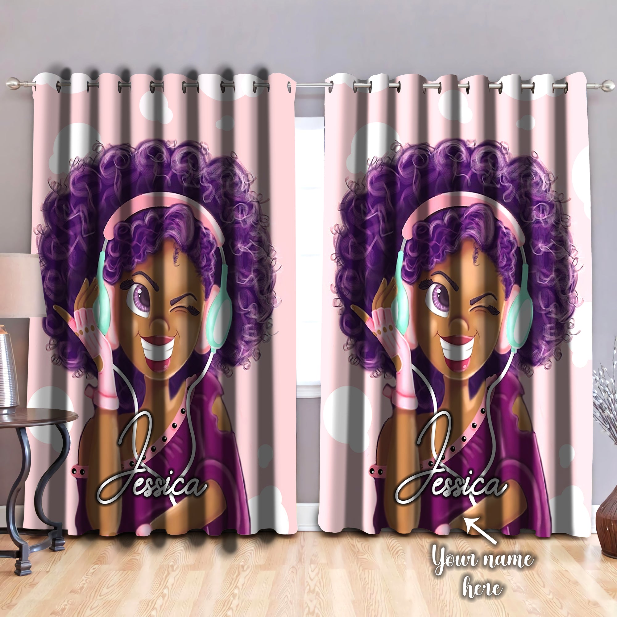 Black girl, personalized blackout thermal grommet window curtains DD06132001-HG-HG-52'' x 63''-Vibe Cosy™