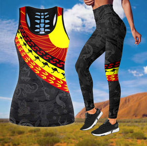 Aboriginal Indigenous Flag Circle Dot Painting Legging + Hollow Tank Combo