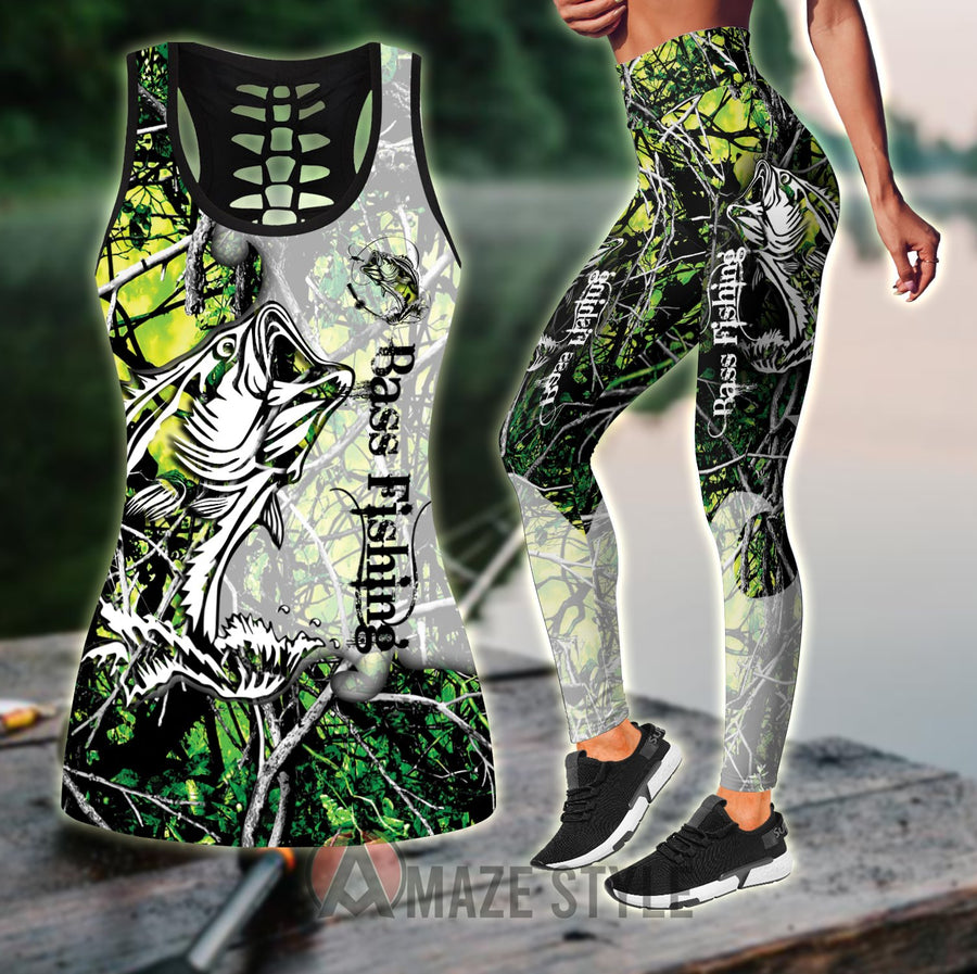 Bass Fishing - Green Camo Combo Legging + Tank fishing outfit for women TR250302 - Amaze Style™-Apparel