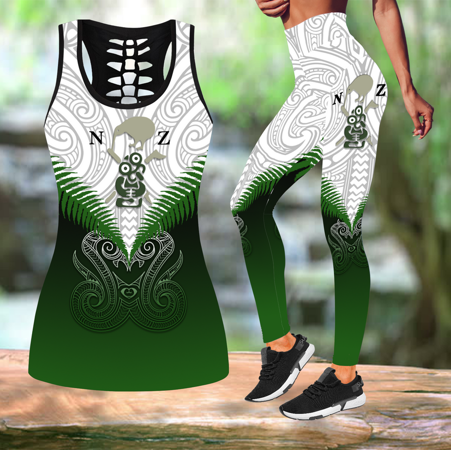 Combo Maori Manaia Green Rugby tank top & leggings outfit for women PL165-Apparel-PL8386-S-S-Vibe Cosy™