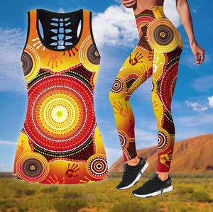 Aboriginal Indigenous Circle Dot Painting Legging + Hollow Tank Combo