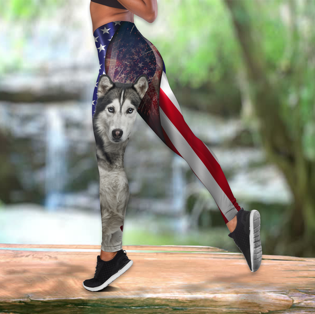 Husky tattoos legging + hollow tank combo HAC130801