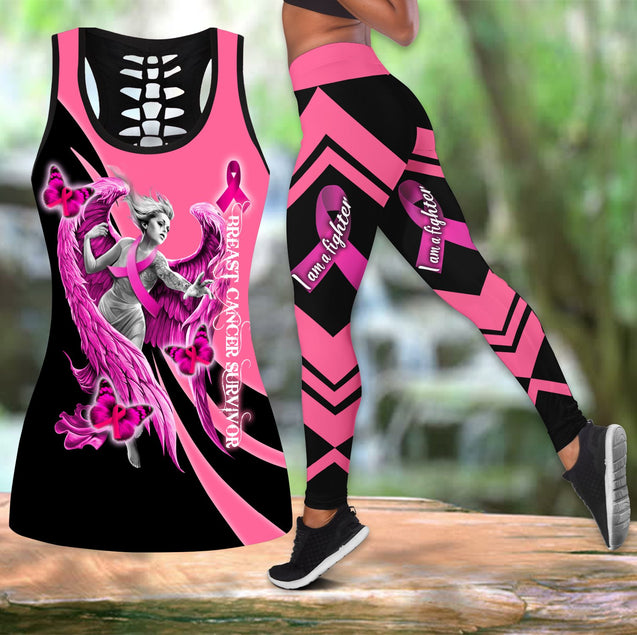 Breast cancer survivor ribbon legging + hollow tank combo HAC210402-Apparel-HG-S-S-Vibe Cosy™