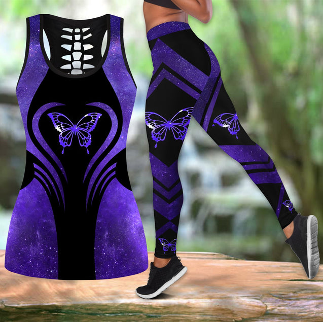 Purple butterfly legging + hollow tank combo HAC150402-Apparel-HG-S-S-Vibe Cosy™