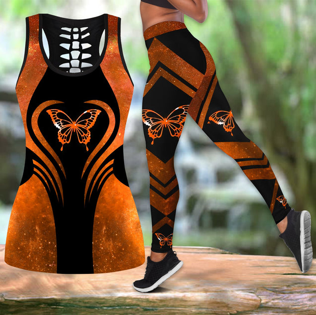 Orange butterfly legging + hollow tank combo HAC160401-Apparel-HG-S-S-Vibe Cosy™