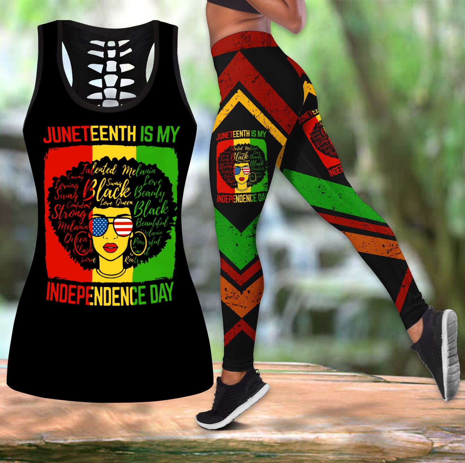 Juneteenth is my independence day leggings + hollow tank combo HAC110604-Apparel-HG-S-S-Vibe Cosy™