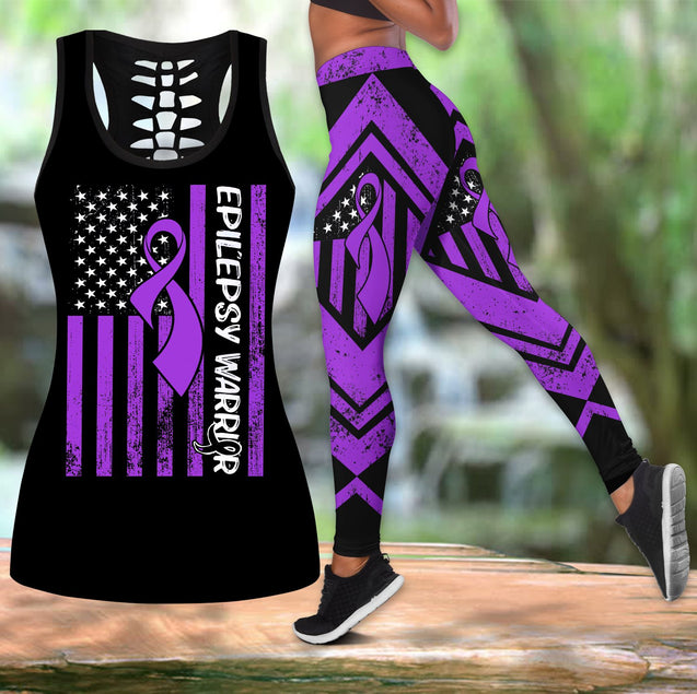 Epilepsy awareness ribbon legging + hollow tank combo HAC260408-Apparel-HG-S-S-Vibe Cosy™