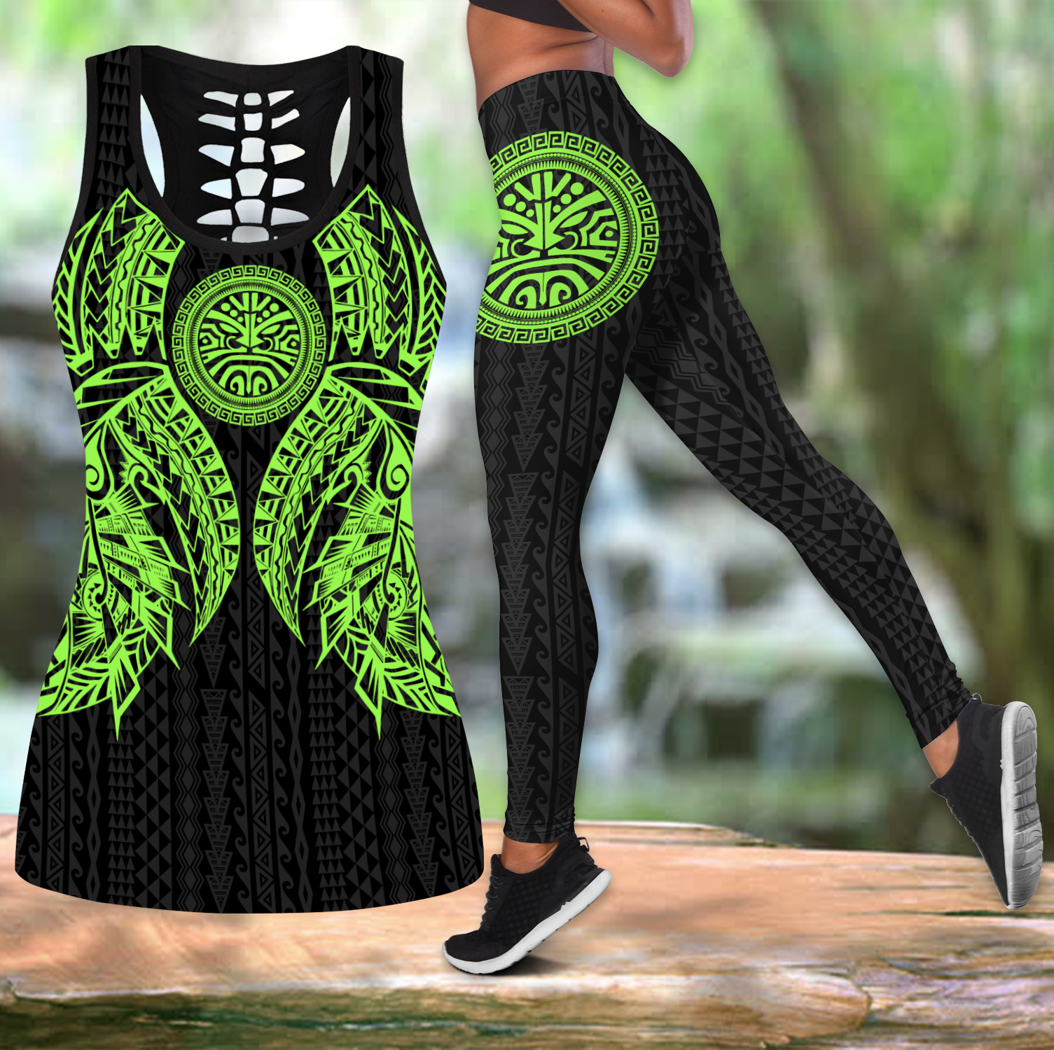 Polynesian Lion Head Green Legging & Tank top-ML-Apparel-ML-S-S-Vibe Cosy™