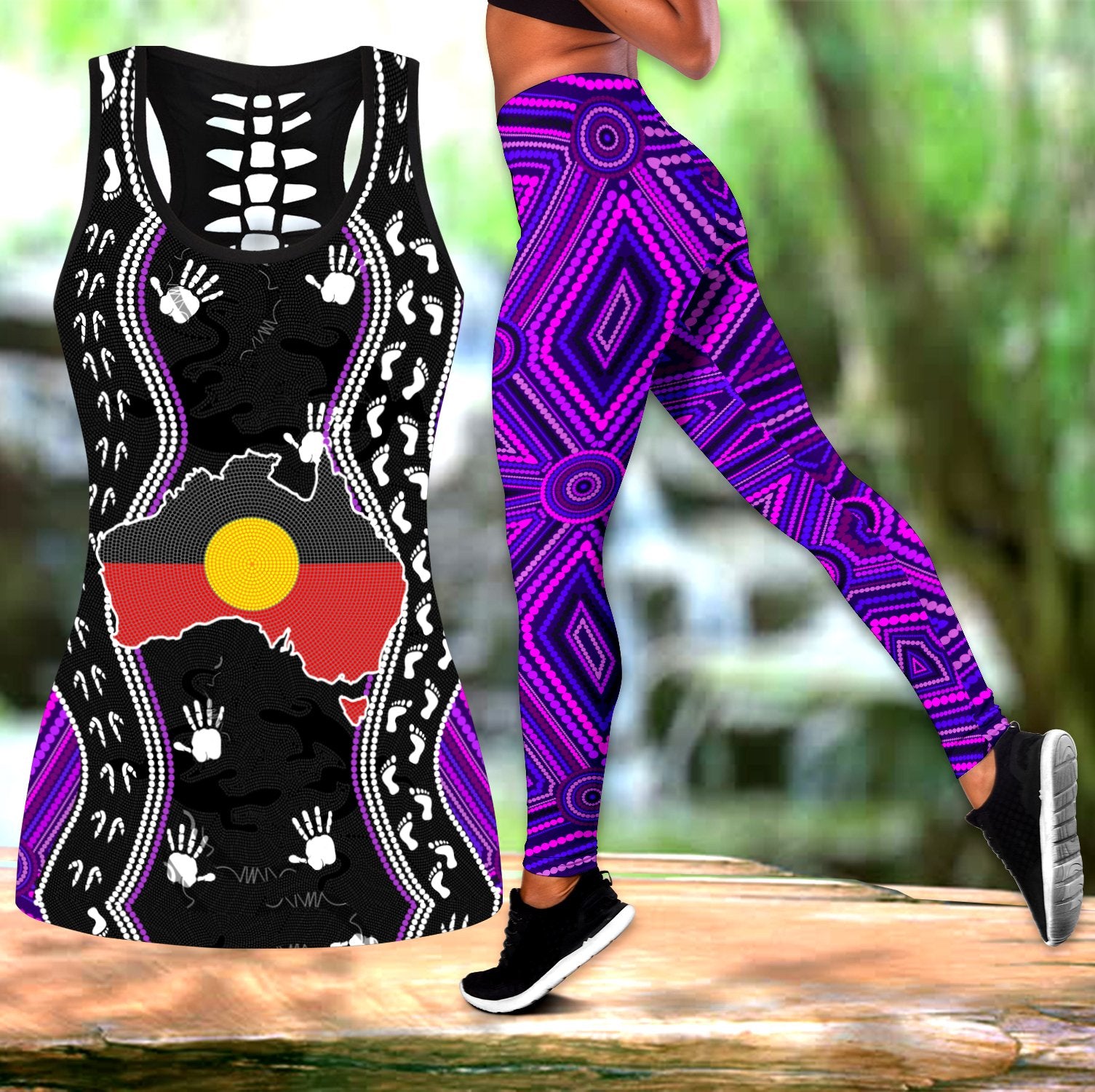 Aboriginal Australia Indigenous Map Purple Legging + Hollow Tank Combo