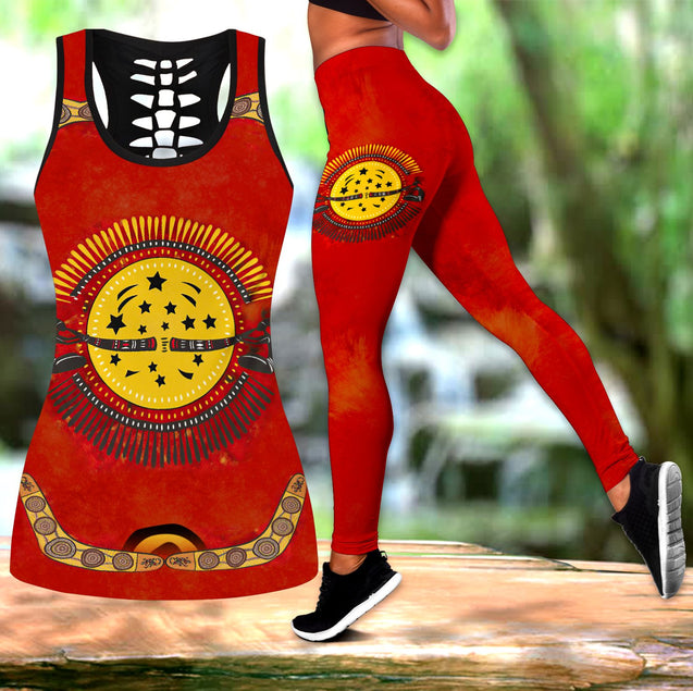 Aboriginal Boomerang And Lizard Pattern Legging + Hollow Tank Combo