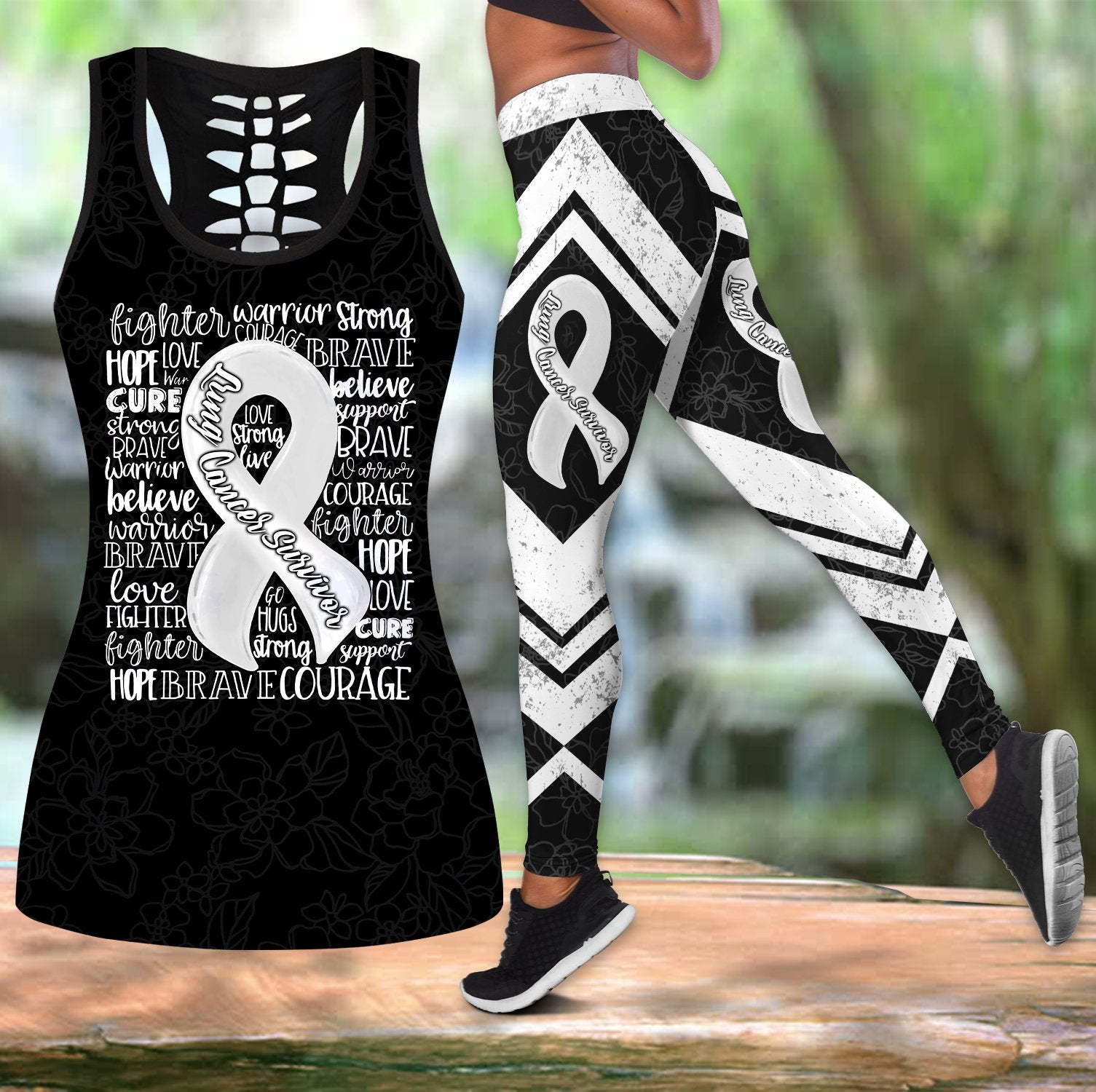 Lung cancer ribbon legging + hollow tank combo HAC120503s1-Apparel-HG-S-S-Vibe Cosy™