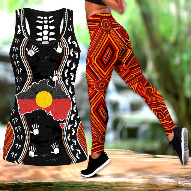 Aboriginal Australia Indigenous Map Legging + Hollow Tank Combo