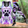 Colorful girl loves dogs tattoos legging + hollow tank combo HAC140905