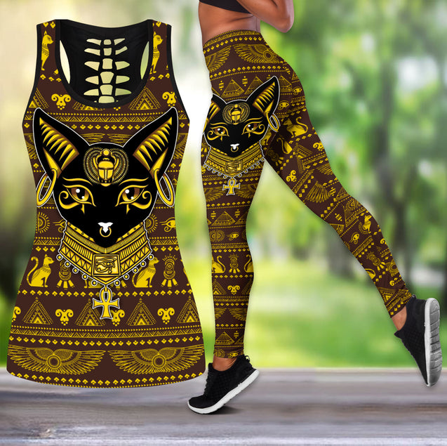 Classical Ancient Black Cat legging + hollow tank combo