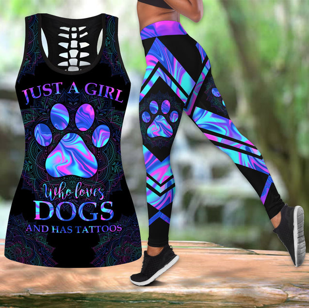 Girl loves dogs legging + hollow tank combo HAC100906