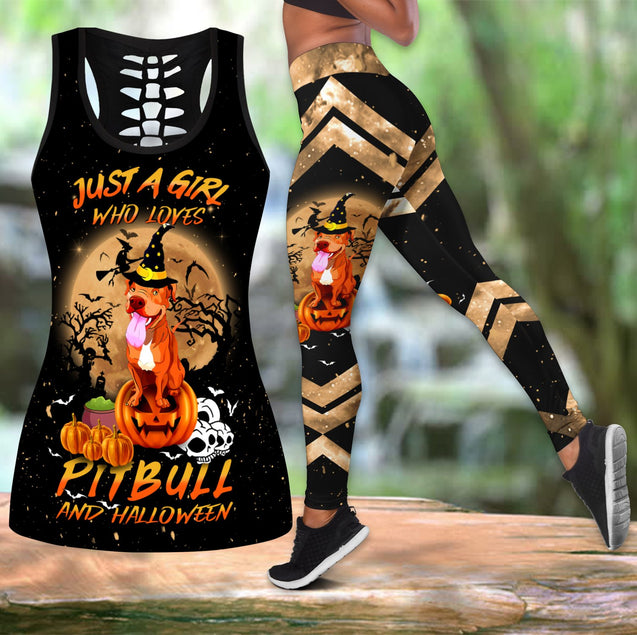 Halloween pitbull tattoos legging + hollow tank combo HHT25092001