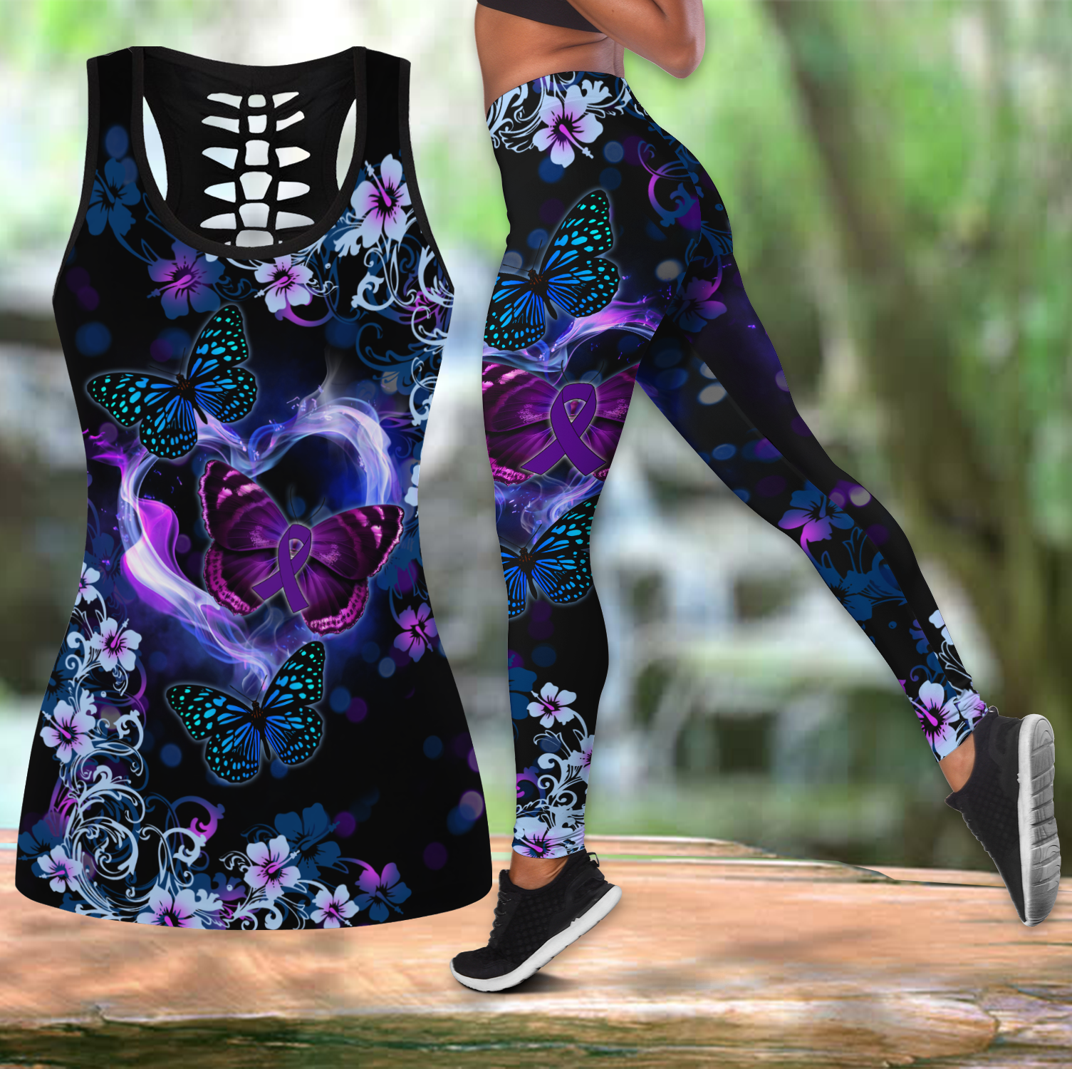 Beautiful Butterfly - Purple Ribbon Combo Tank + Legging JJ290401-Apparel-TA-S-S-Vibe Cosy™