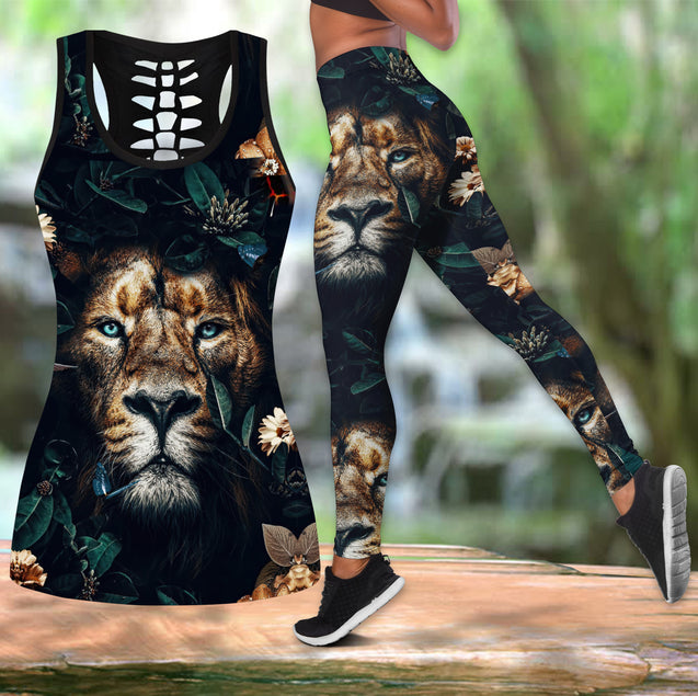 Girls love Flower and Lion Legging + Hollow tank combo for Women